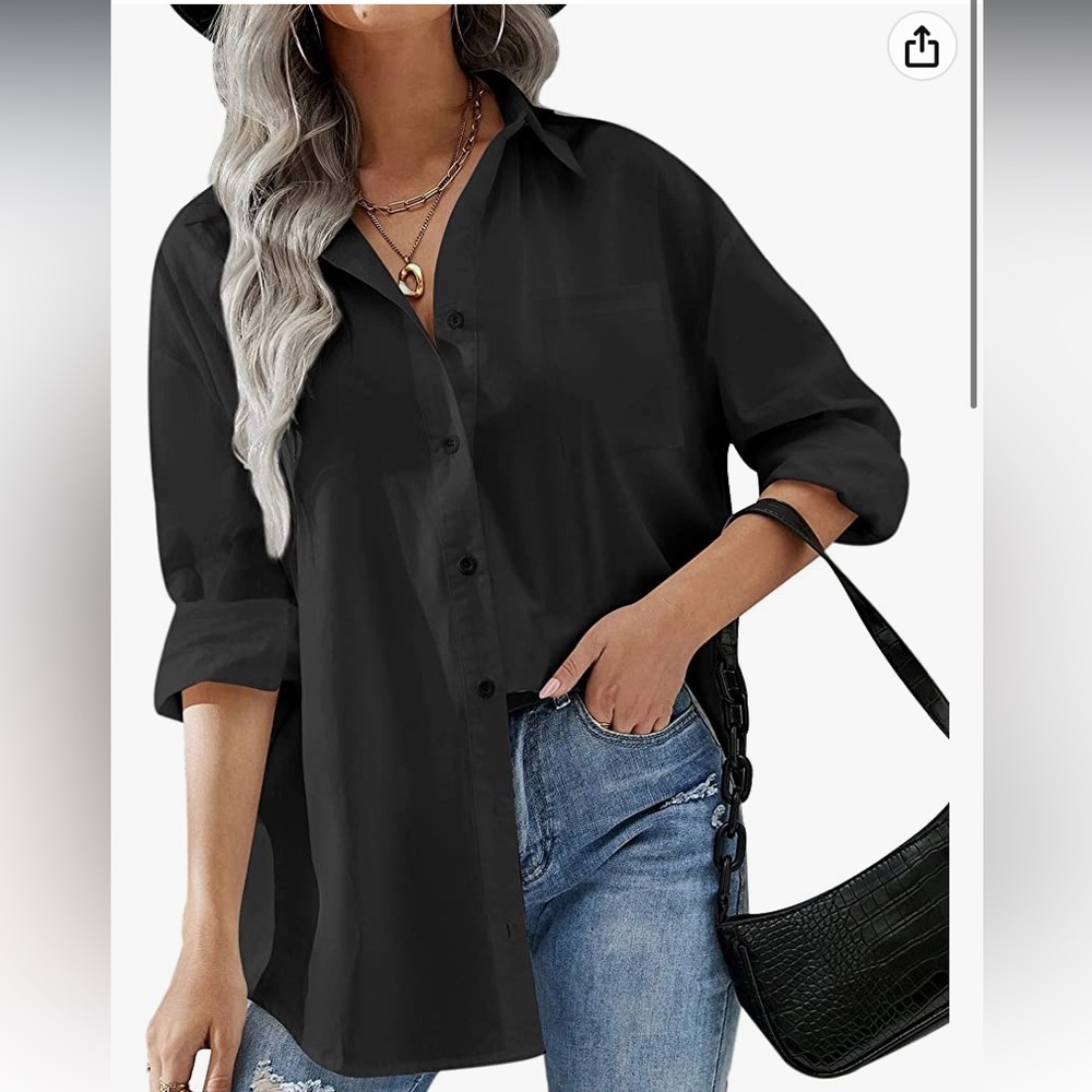 women’s black button down long sleeve blouse